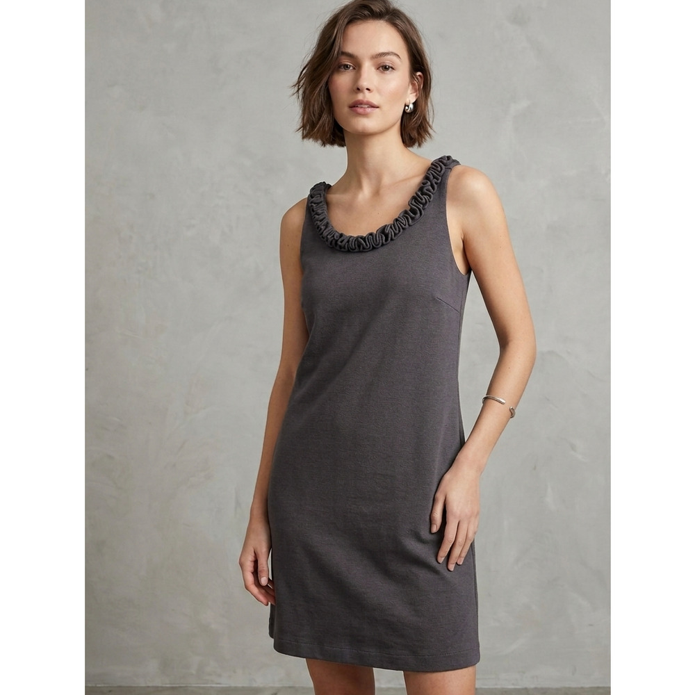 J.Crew Grey Ruffle Neck Sleeveless Knit Shift Mini Dress Small